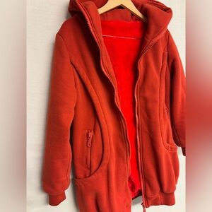 VGUC Cozy Red Fleece-Lined Heavy Hooded Sweatshirt Foxes Zip Up Hood, Medium